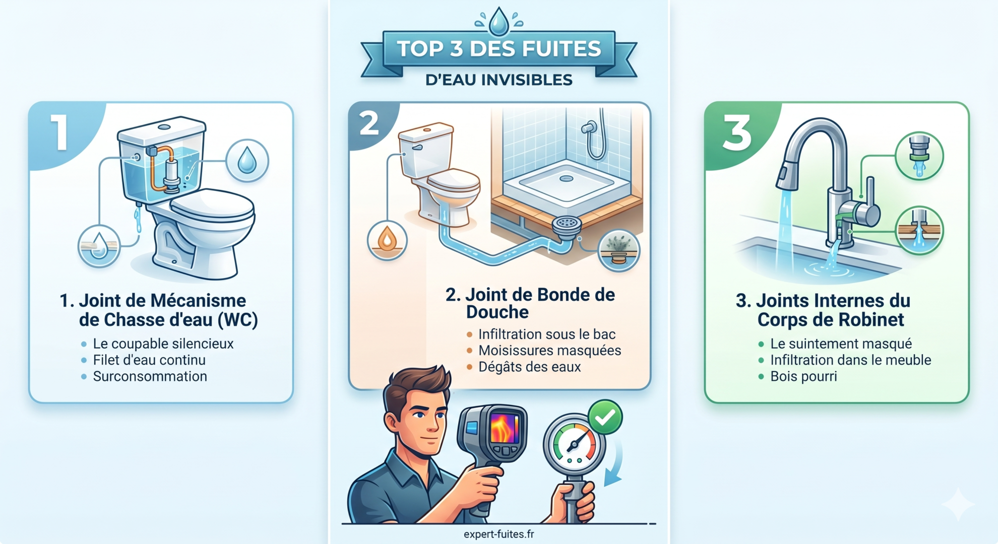 Top 3 des fuites d'eau